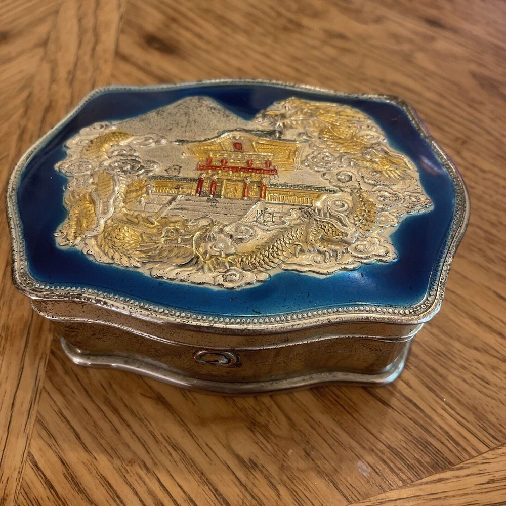 VINTAGE Metal JEWELRY BOX ( MADE IN OCCUPIED JAPAN ) Trinket Jewelry Casket - Picture 1 of 9
